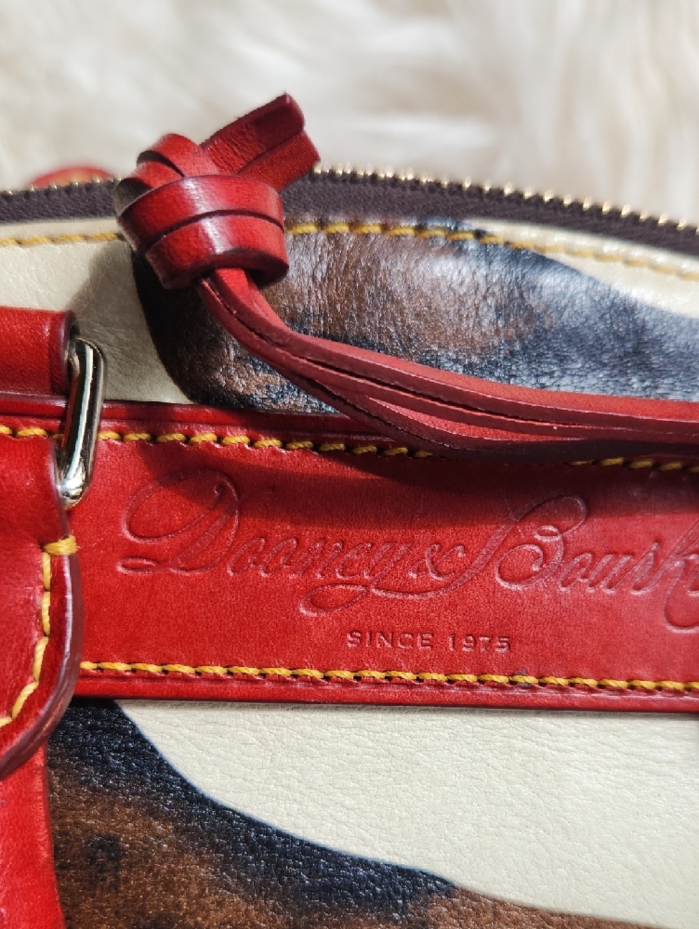 Vtg Dooney & Bourke Zebra-Print Satchel with Red Leather Accents Rehab Bag - Picture 2 of 13